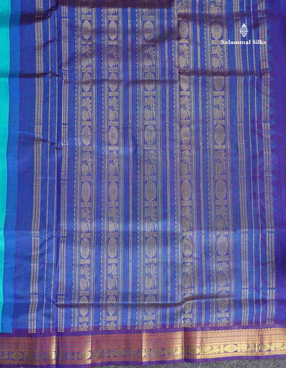 Pallu Of Sapphire Blue Pure Silk Cotton Saree 