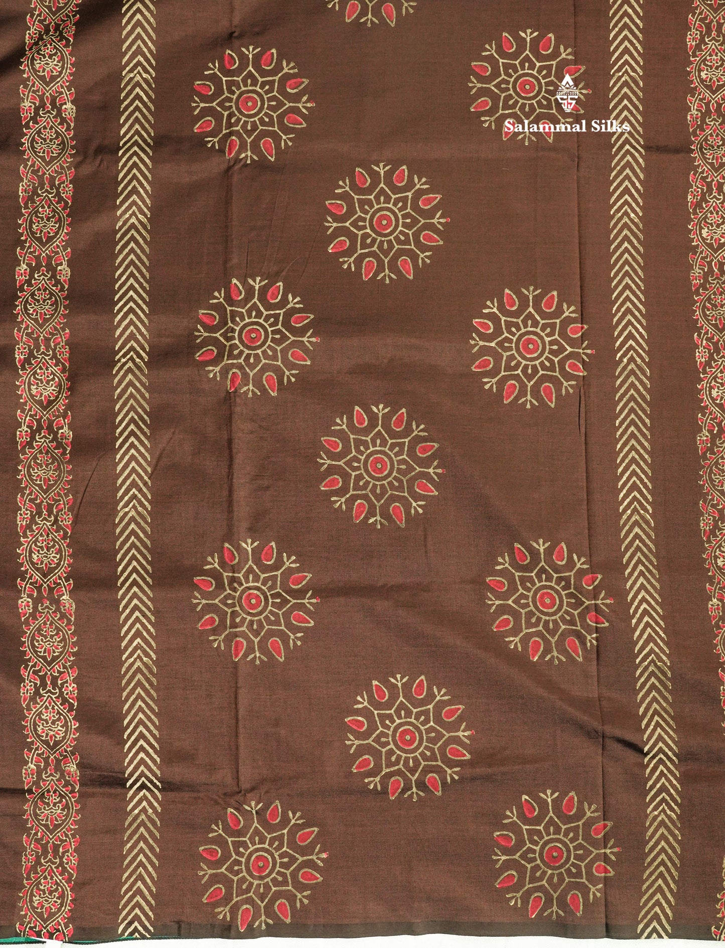 Dark Brown South Cotton Printed Saree With Contrast Sandal Blouse