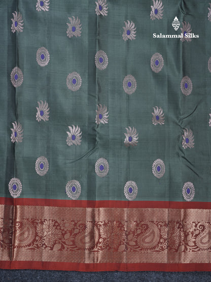 Green Shade Meenakari Work Puremix Silk Saree With Contrast Reddish Maroon Border