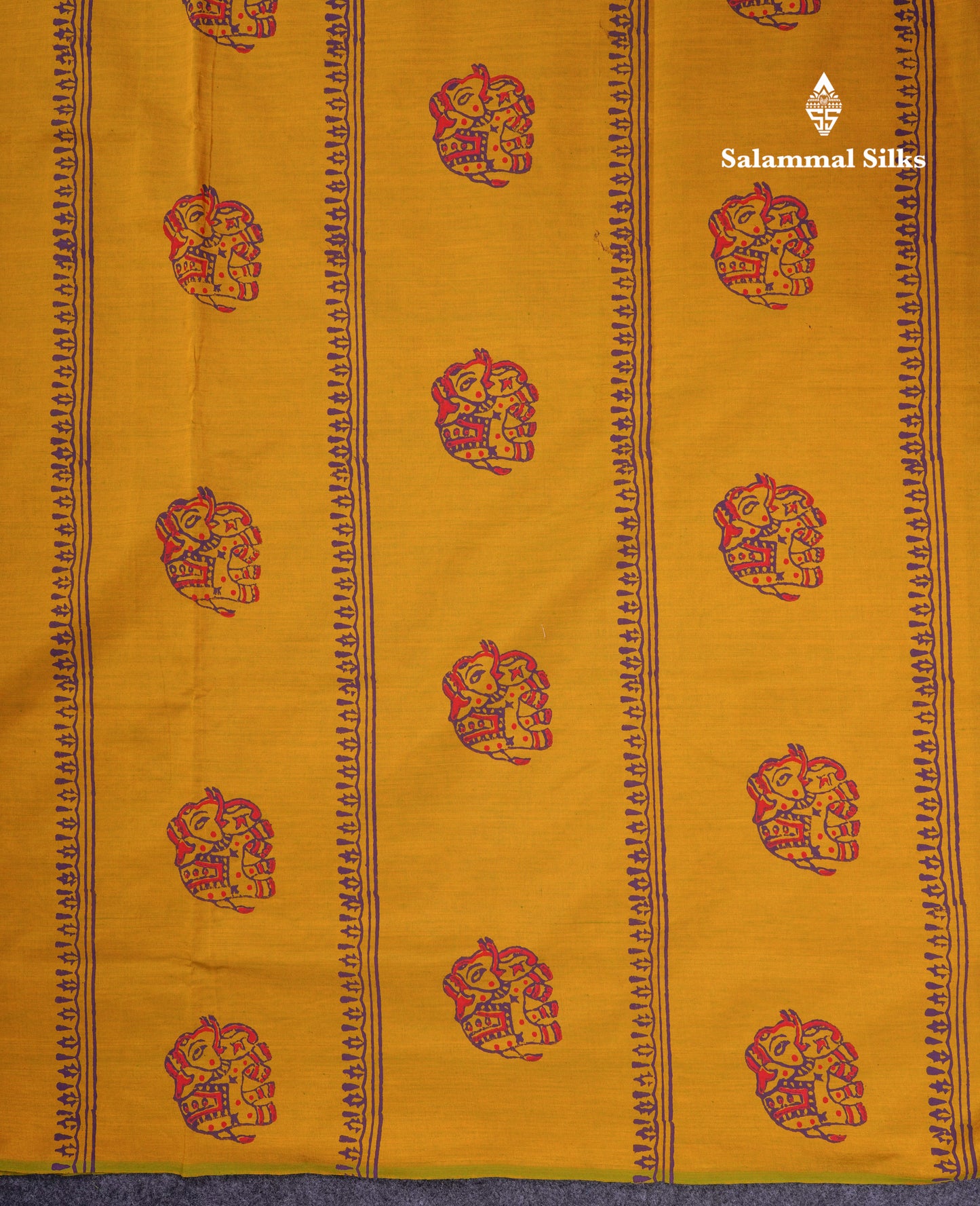 Beautiful Yellow South Cotton Printed Saree With Contrast Dark Purple Blouse