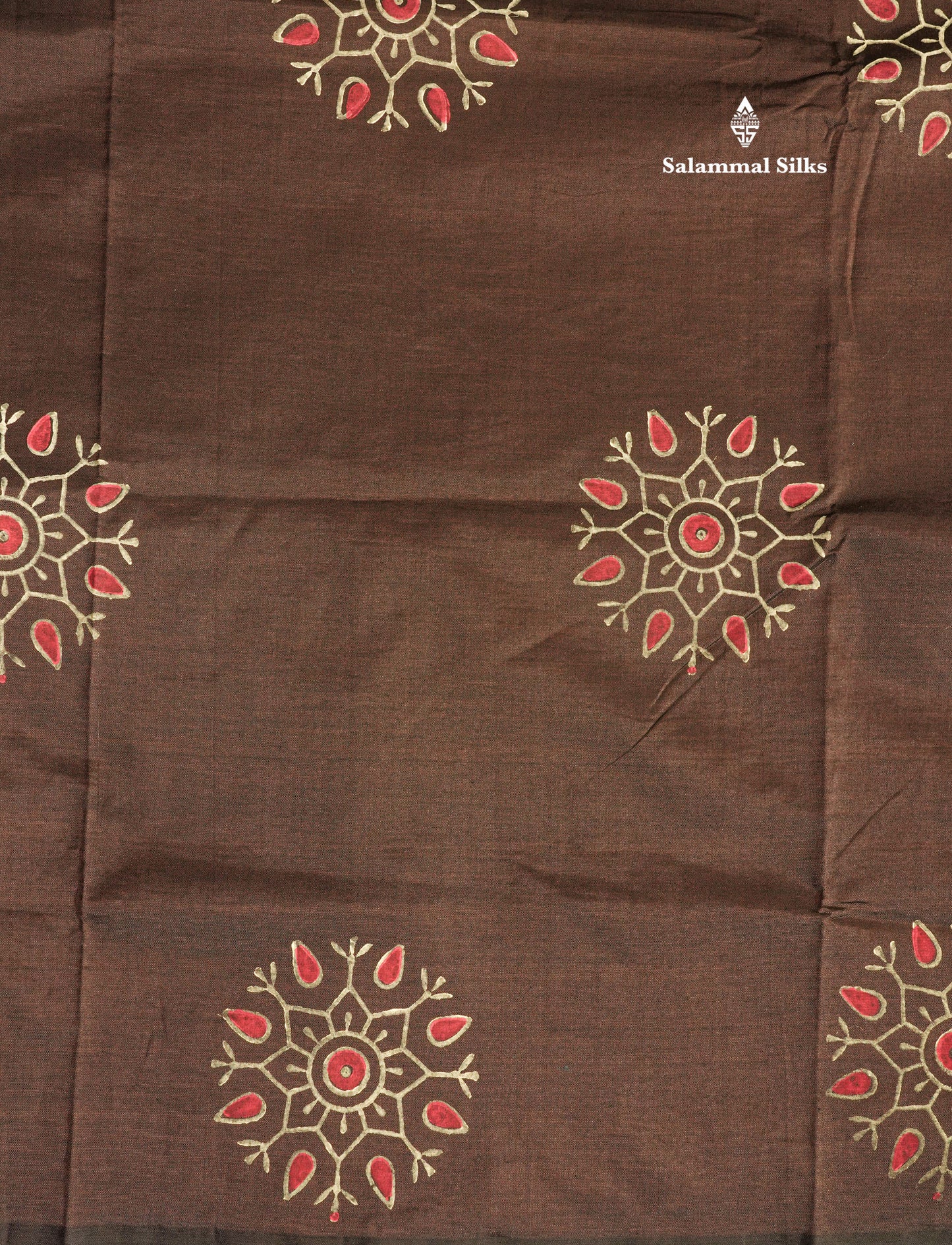 Dark Brown South Cotton Printed Saree With Contrast Sandal Blouse