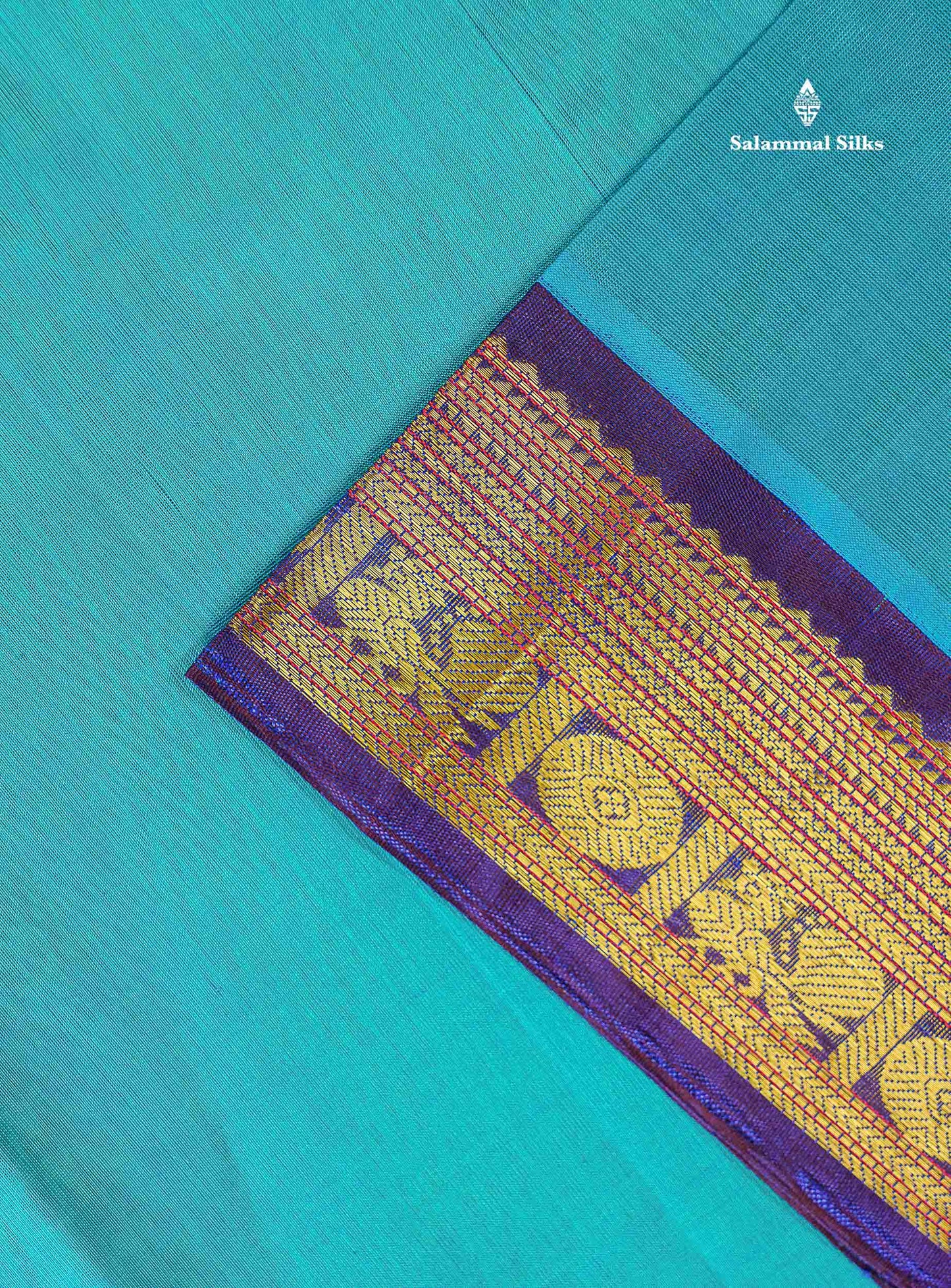 Korvai Pure Silk Cotton Saree - Sapphire Blue Colour Body Plain With Contrast Dual Tone Blue Traditional Border | 10 Yards