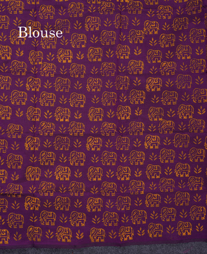 Beautiful Yellow South Cotton Printed Saree With Contrast Dark Purple Blouse