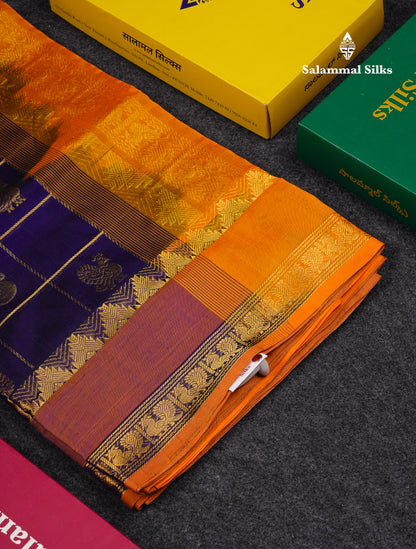 Beautiful Maroon Checks With Mango & Peacock Buttas Pure Silk Cotton Saree With Contrast Mustard Yellow Blouse