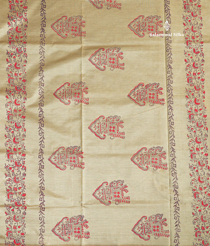 Sandal Mixed Cotton Printed Saree With Contrast Purple Blouse