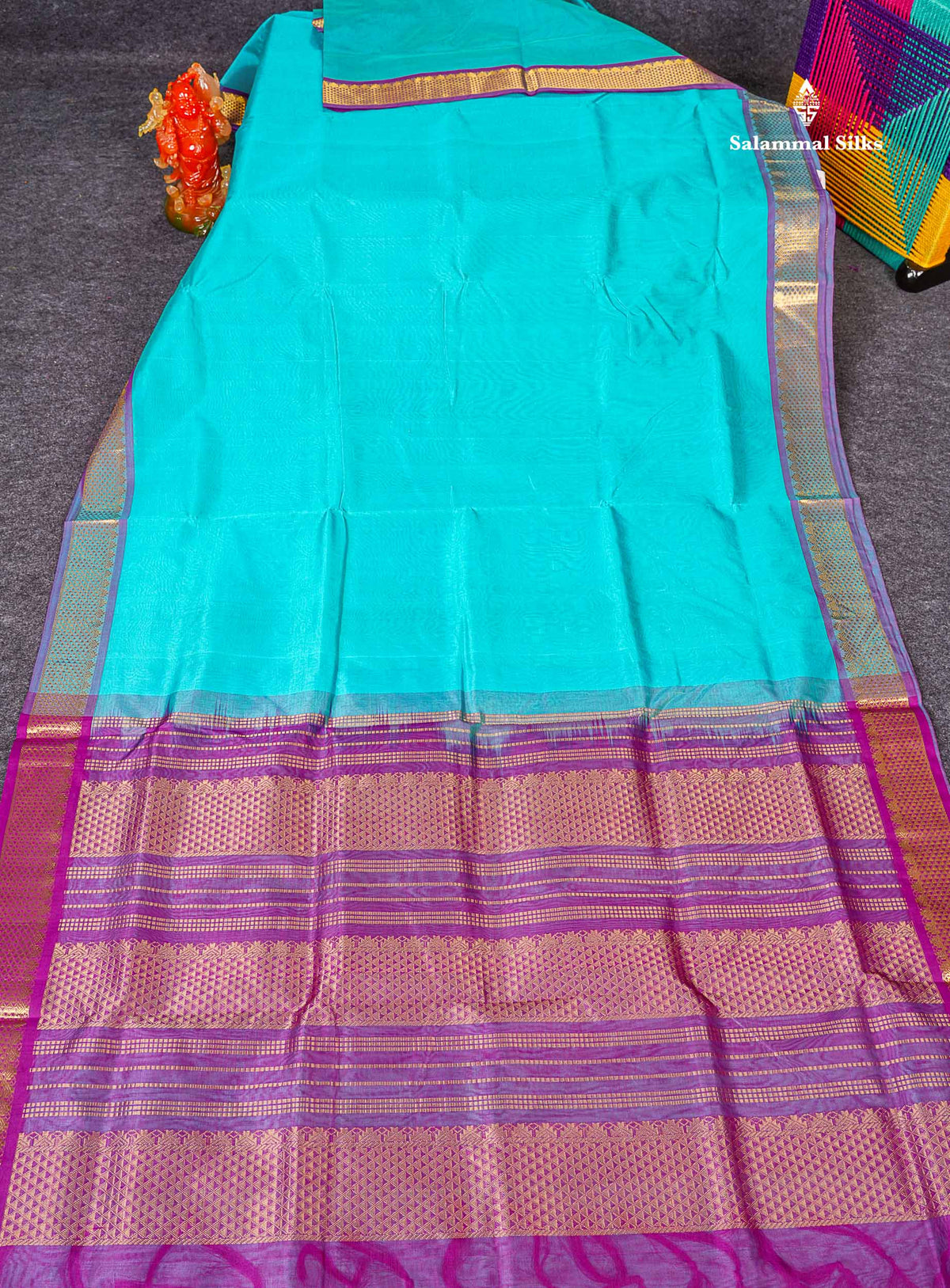 Full View Of Sapphire Blue Pure Silk Cotton Saree 