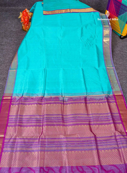 Full View Of Sapphire Blue Pure Silk Cotton Saree 