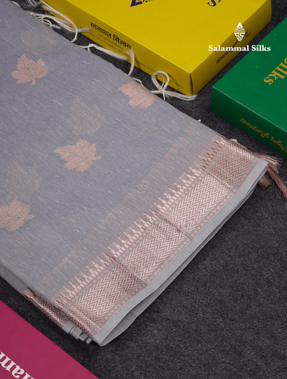 Beautiful Elaichi Green Silver And Copper Zari Buttas Linen Mix Cotton Fancy Saree With Tarditional Border