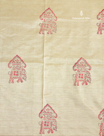 Sandal Mixed Cotton Printed Saree With Contrast Purple Blouse