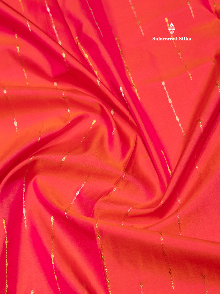 Pinkish Orange Colour Pure Kanjivaram Silk Saree With Sapphire Green Border