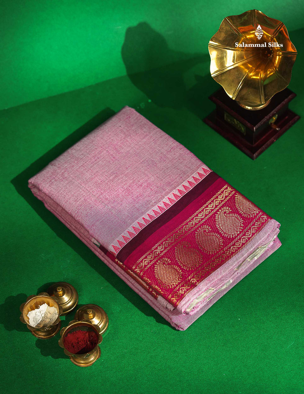 Chettinad Pure Cotton Saree - Light Pink Colour Body Plain With Pink Border 