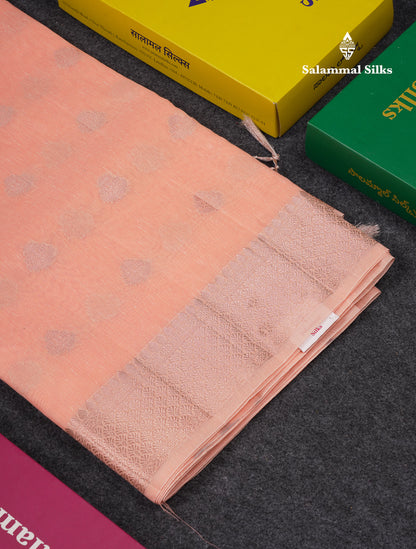 Beautiful Elaichi Green Silver And Copper Zari Buttas Linen Mix Cotton Fancy Saree With Tarditional Border