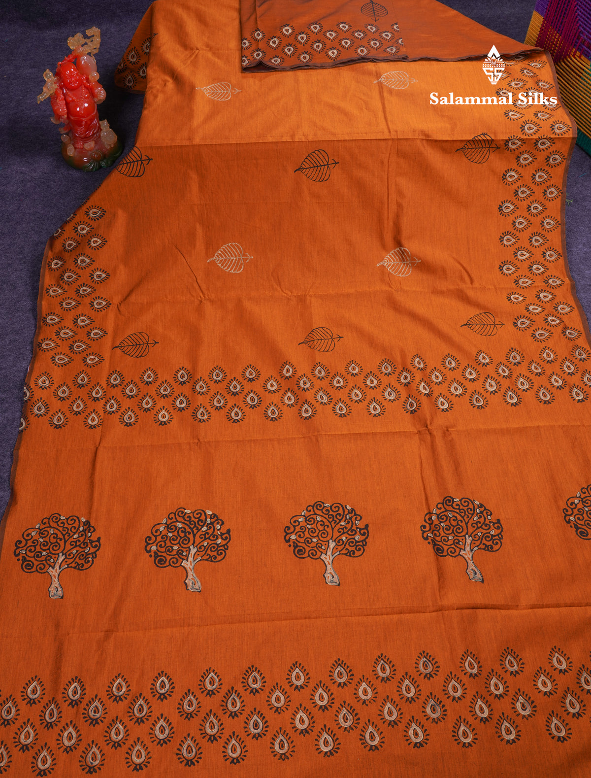 Beautiful Orange South Cotton Printed Saree With Contrast Cream White Blouse