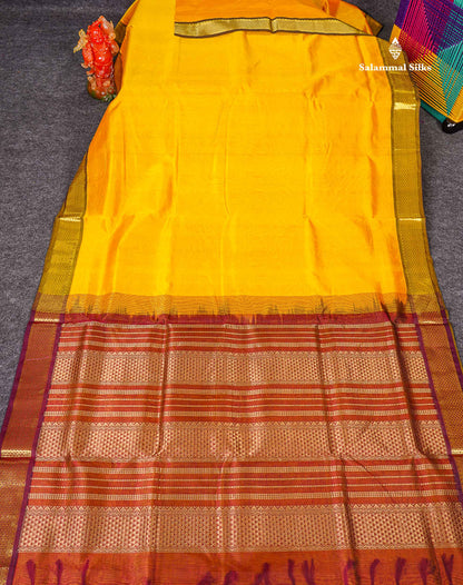 Full View Of Mustard Yellow Pure Silk Cotton Saree 