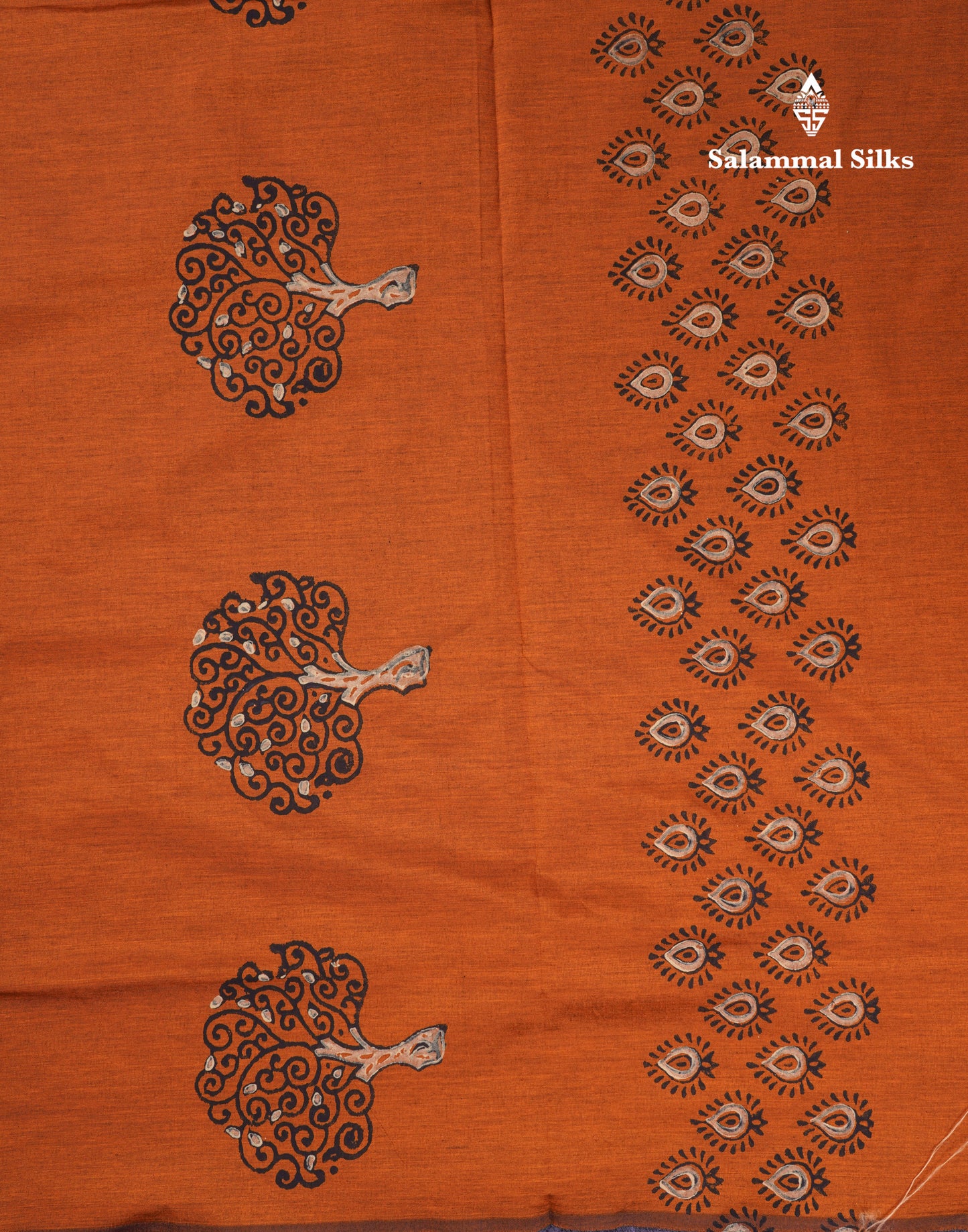 Beautiful Orange South Cotton Printed Saree With Contrast Cream White Blouse