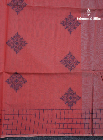 Tomato Red Beautiful Fancy Kora Cotton Saree With Contrast Pastel Blue Blouse