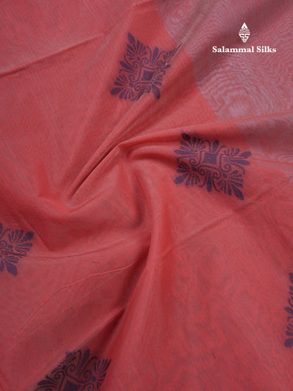 Tomato Red Beautiful Fancy Kora Cotton Saree With Contrast Pastel Blue Blouse