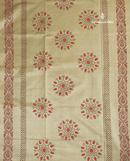 Dark Brown South Cotton Printed Saree With Contrast Sandal Blouse