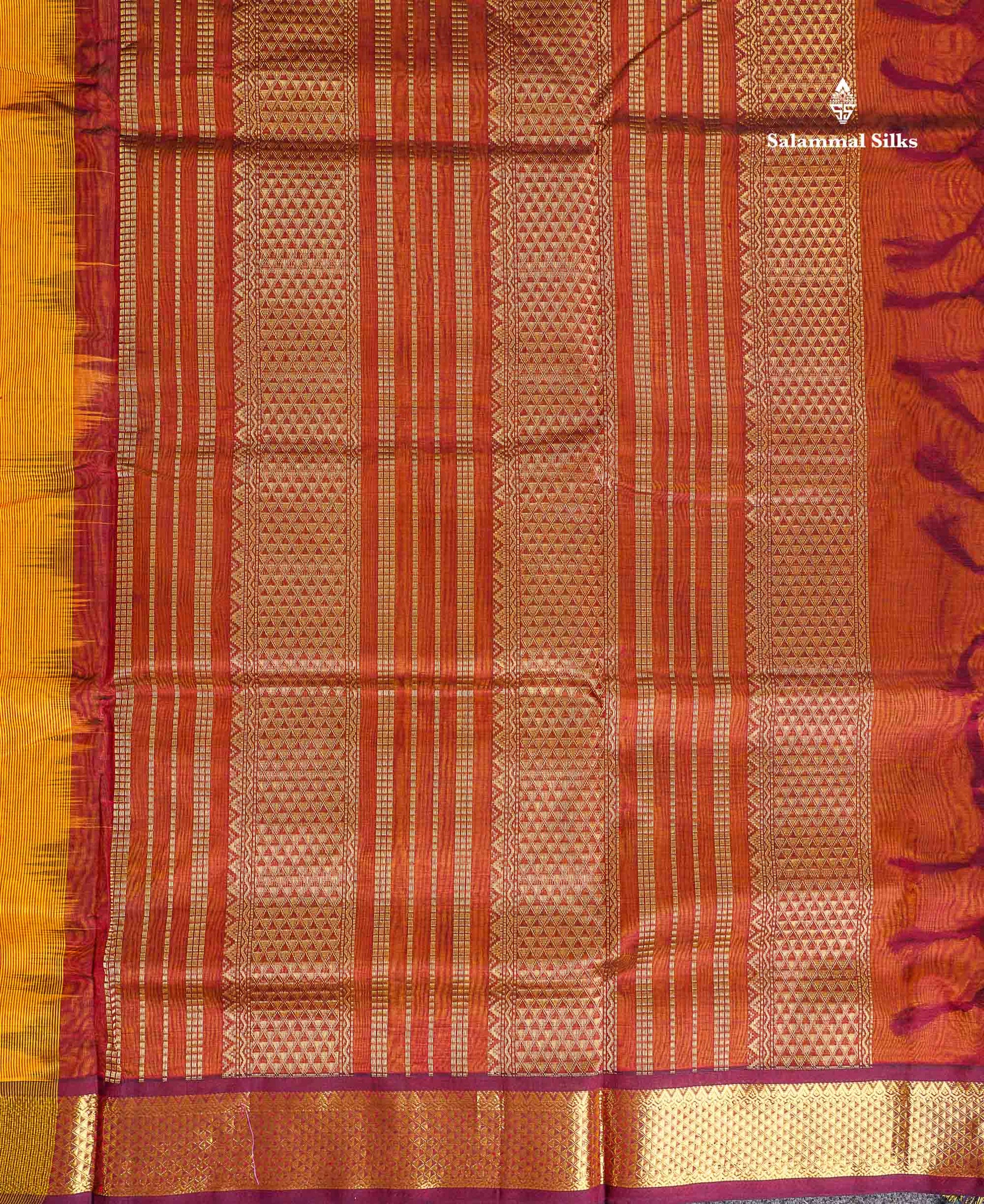 Pallu Of Mustard Yellow Pure Silk Cotton Saree