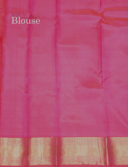 Pink Colour Pure Kanjivaram Silk Saree With Gold Zari Border