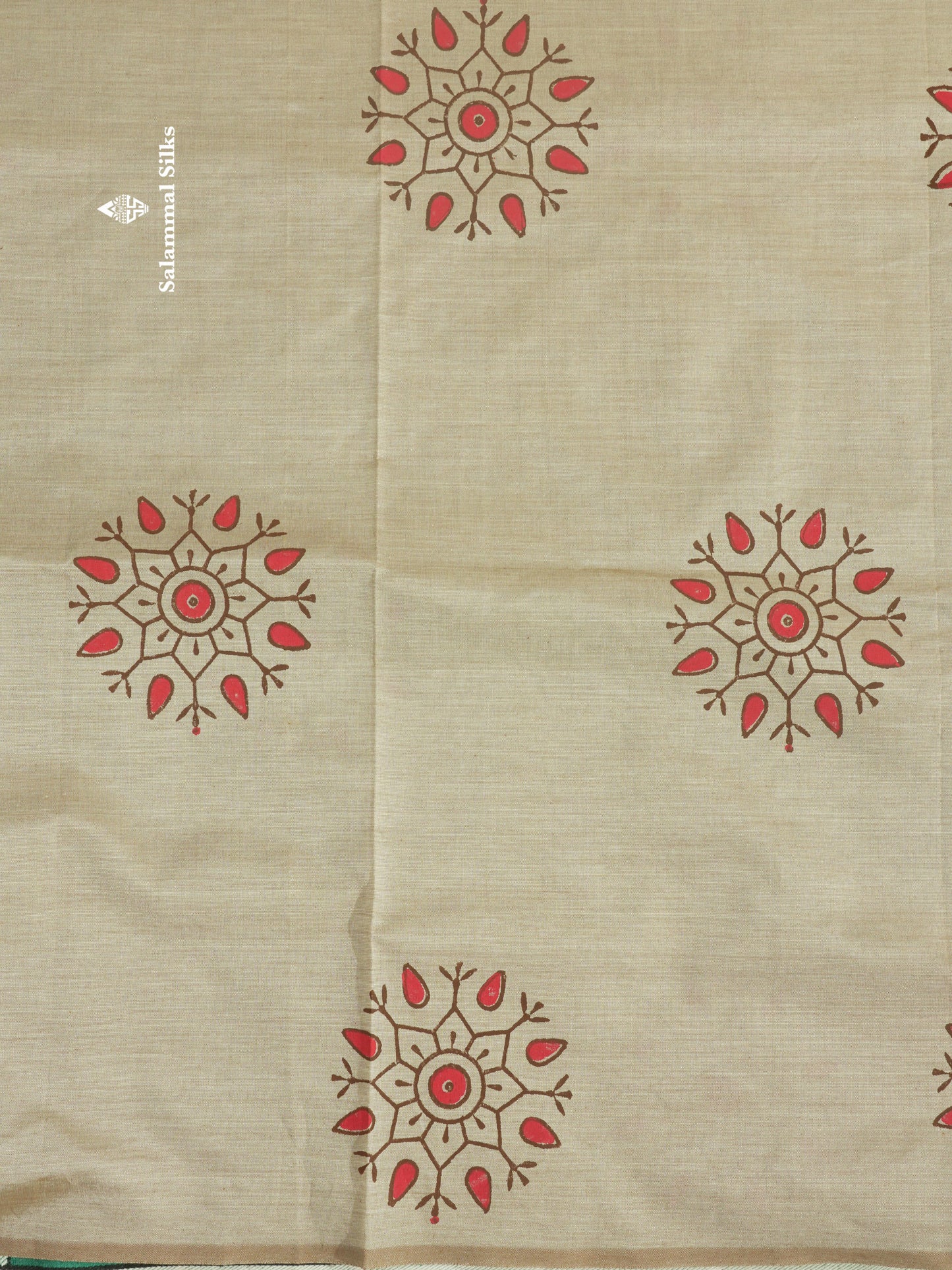 Dark Brown South Cotton Printed Saree With Contrast Sandal Blouse