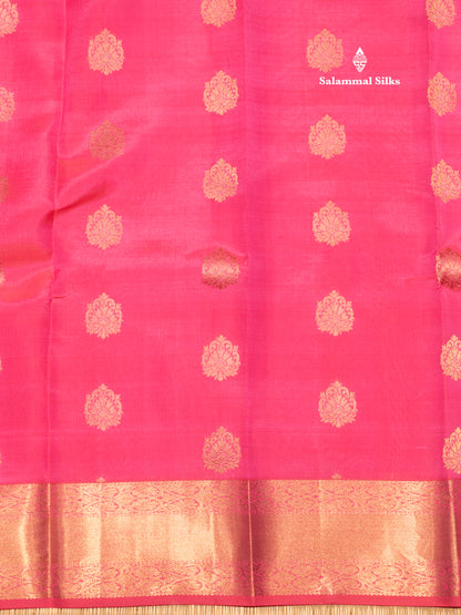 Pink Colour Pure Kanjivaram Silk Saree With Gold Zari Border