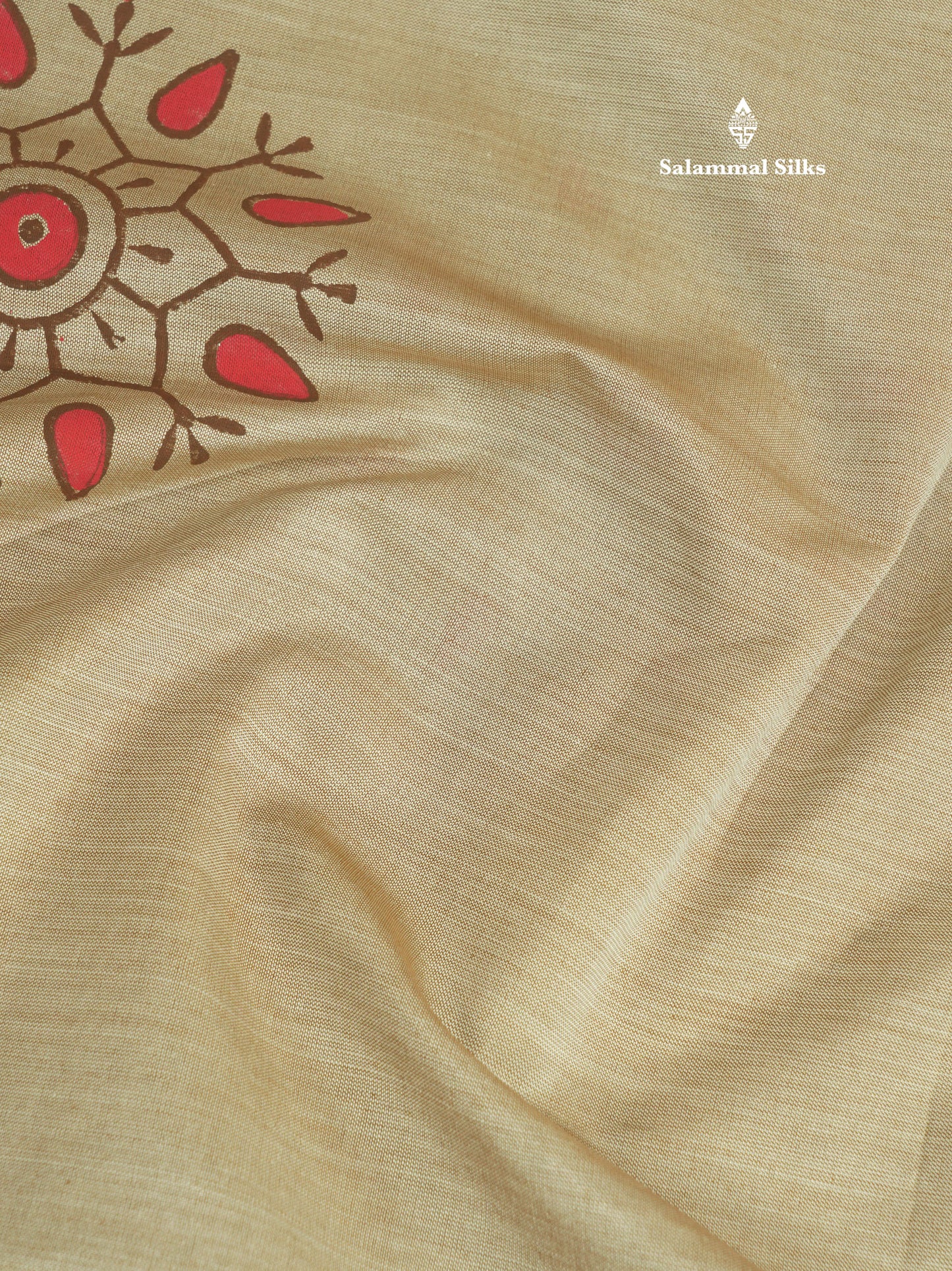 Dark Brown South Cotton Printed Saree With Contrast Sandal Blouse