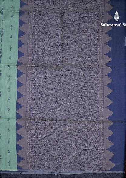 Rexona Green Beautiful Fancy Kora Cotton Saree With Contrast Blue Blouse