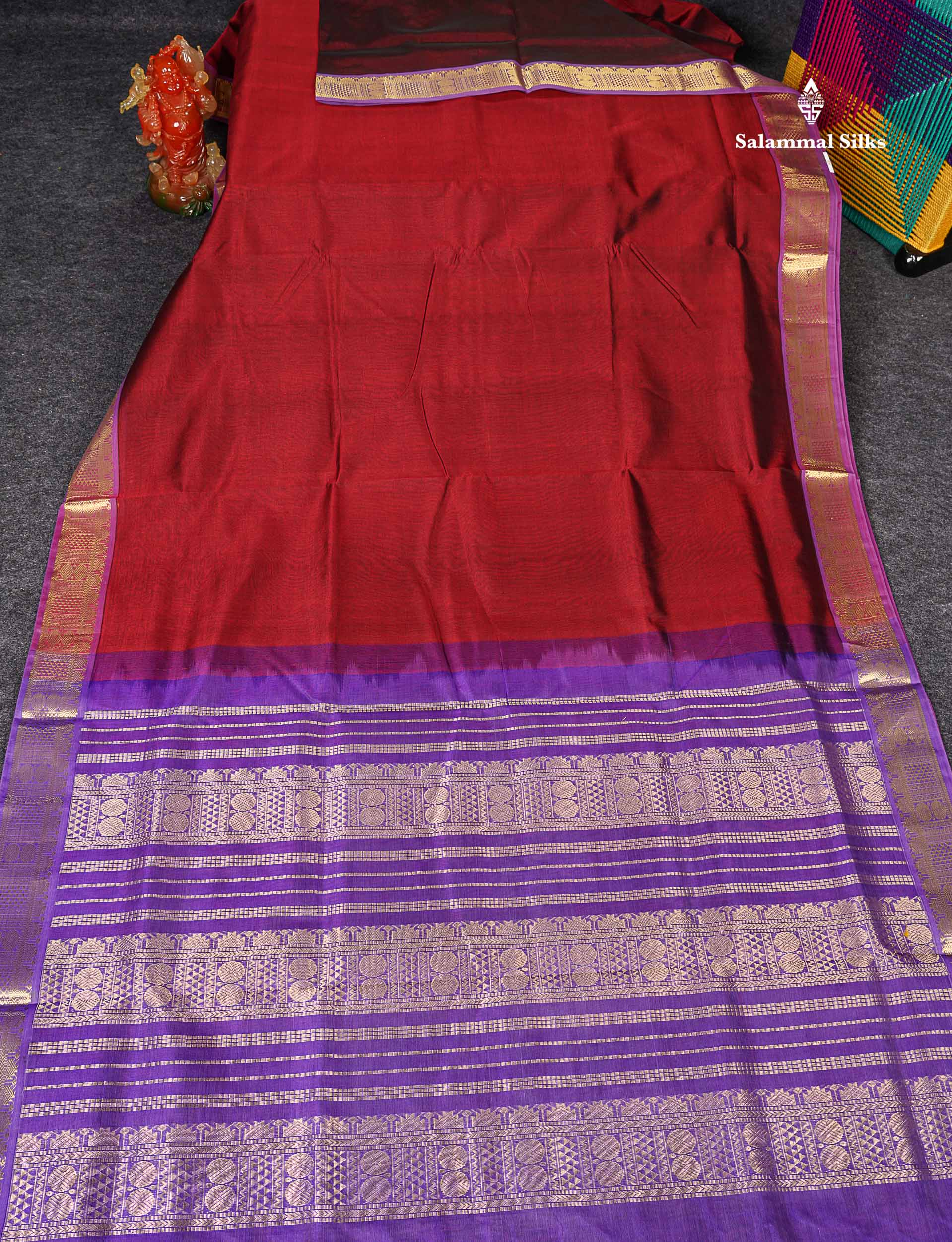 Full View Of Maroon Pure Silk Cotton Saree 