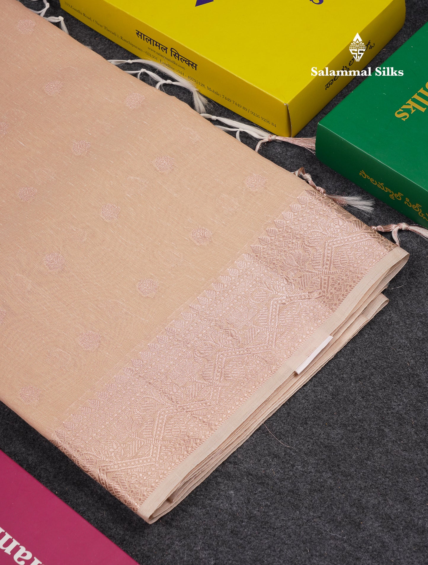 Beautiful Elaichi Green Silver And Copper Zari Buttas Linen Mix Cotton Fancy Saree With Tarditional Border