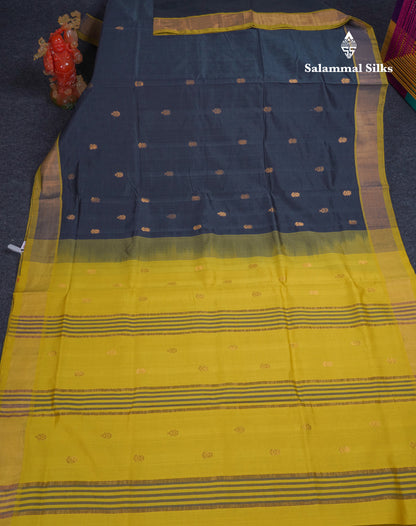 Beautiful Dark Maroon Semi Silk Cotton Saree With Contrast Manthulir Yellow Blouse