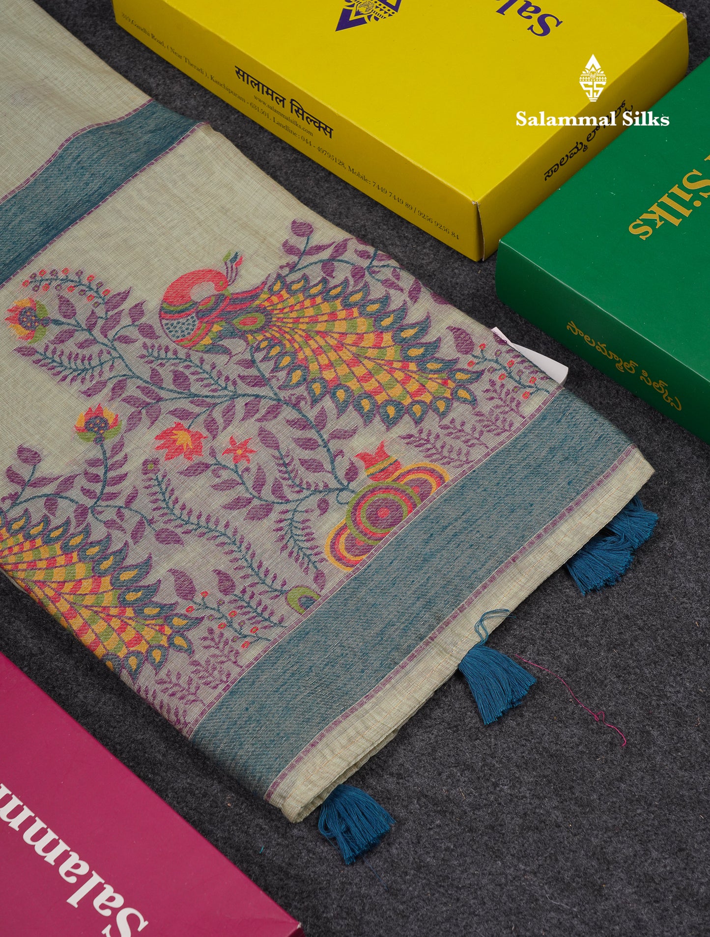 Beautiful Dark Peach Menakari Work Butta Muga Cotton Saree With Blouse