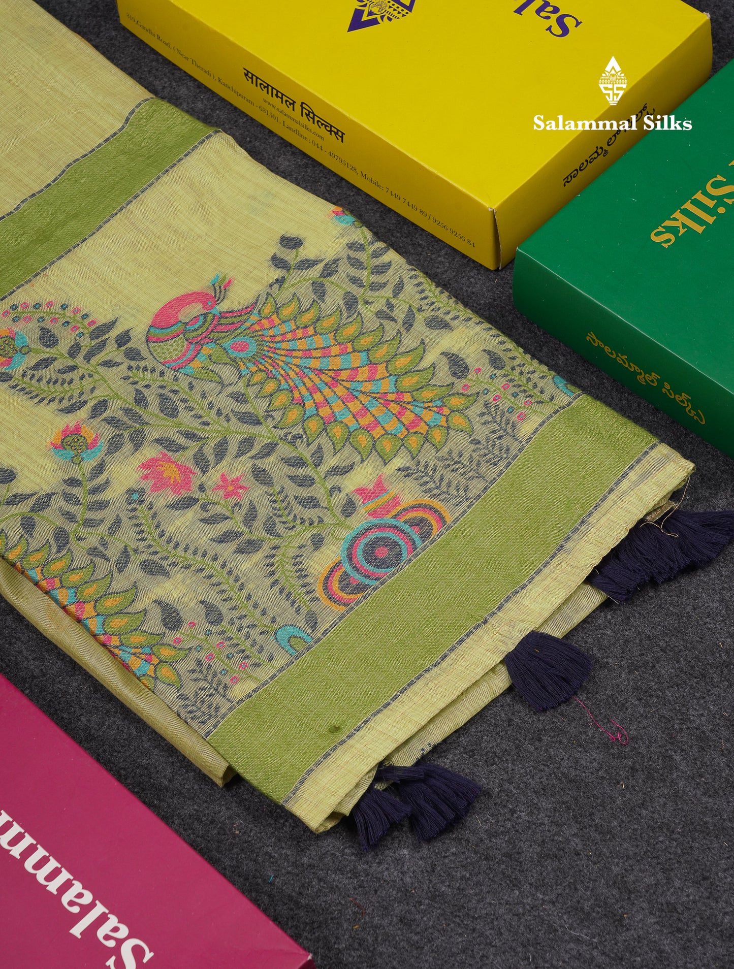 Beautiful Dark Peach Menakari Work Butta Muga Cotton Saree With Blouse
