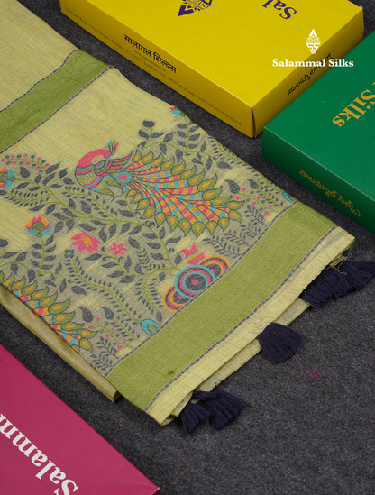 Beautiful Dark Peach Menakari Work Butta Muga Cotton Saree With Blouse