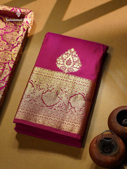 Beautiful Dual Tone Rani Pink Zari Butta Semi Silk Saree With Traditional Evening Morning Border