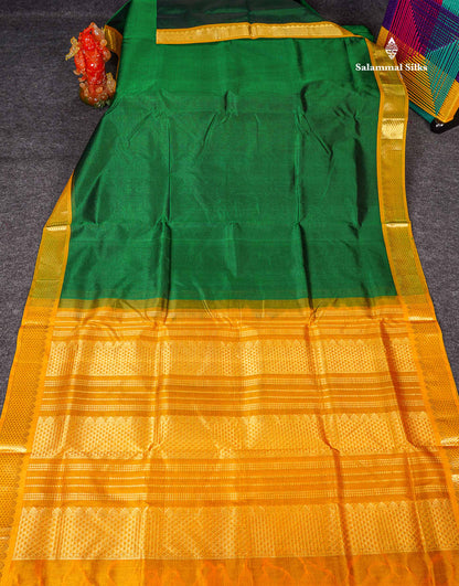 Full View Of Bottle Green Pure Silk Cotton Saree 