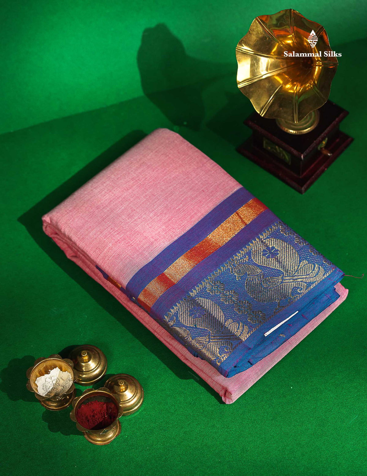 Chettinad Pure Cotton Saree - Pink Colour Body Plain With Dual Tone Violet Border 