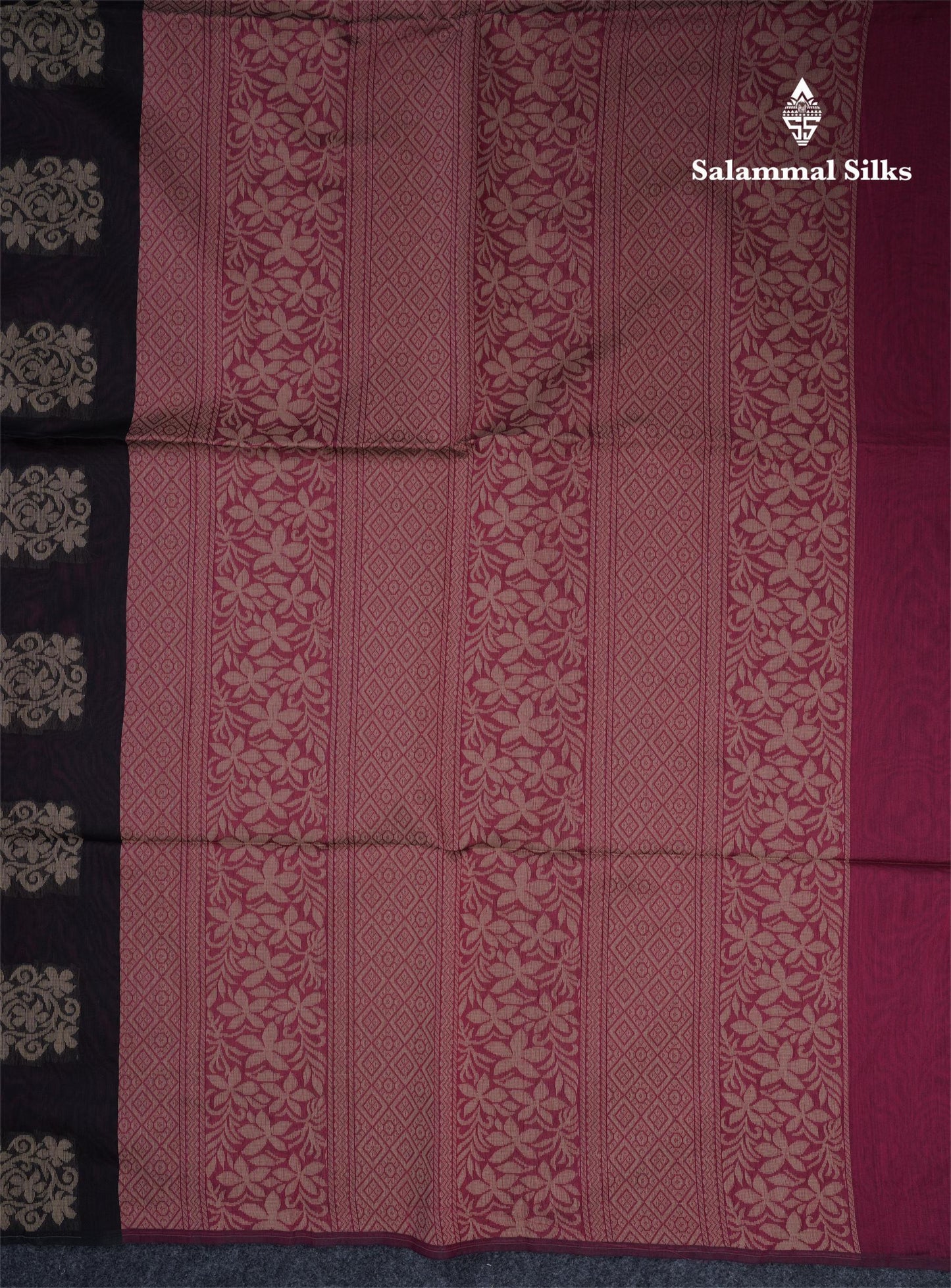 Beautiful Black Fancy Kora Cotton Saree With Contrast Magenta Pink Blouse