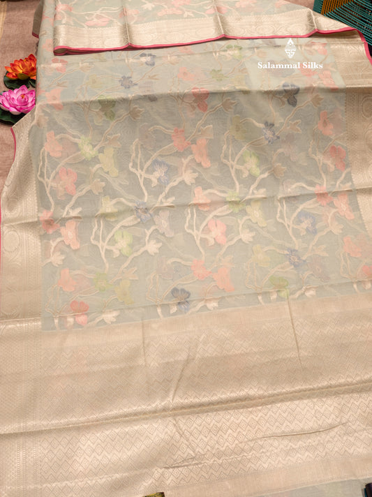 Light Green Colour Cotton Mix Saree With Blouse