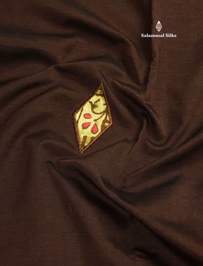 Dark Brown South Cotton Printed Saree With Contrast Parrot Green Blouse
