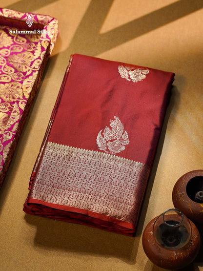 Beautiful Maroon Semi Silk Saree With Traditional Border
