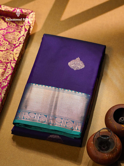 Beautiful Cream Sandal Zari Butta Semi Silk Saree With Contrast Sapphire Green Traditional Border