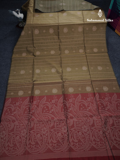 Mehandhi Green Beautiful Fancy Kora Cotton Saree With Contrast Maroon Blouse