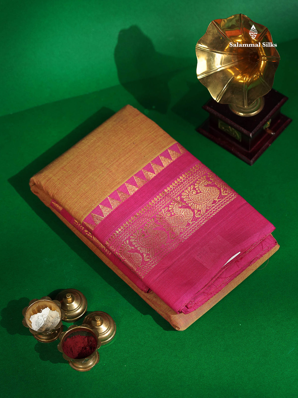 Chettinad Pure Cotton Saree - Light Rust Orange Colour Body Plain With Pink  Border