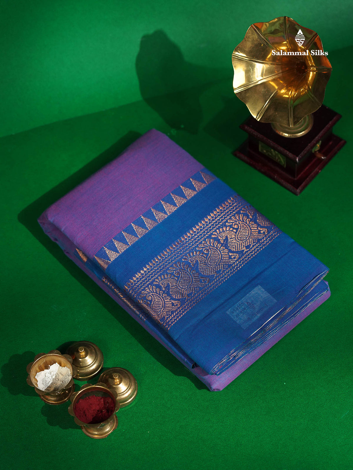 Chettinad Pure Cotton Saree - Dual Tone Purple Colour Body Plain With Ramar Blue Border