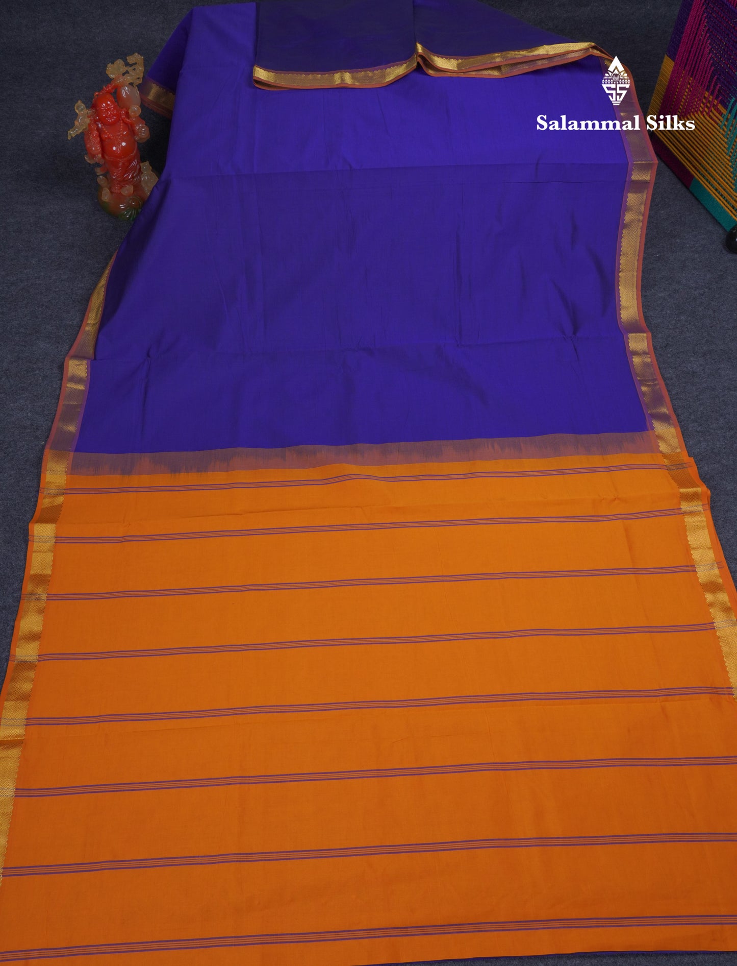 Beautiful Dark Purple Plain Semi Silk Cotton Saree With Contrast Olive Green Blouse