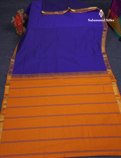 Beautiful Dark Purple Plain Semi Silk Cotton Saree With Contrast Olive Green Blouse
