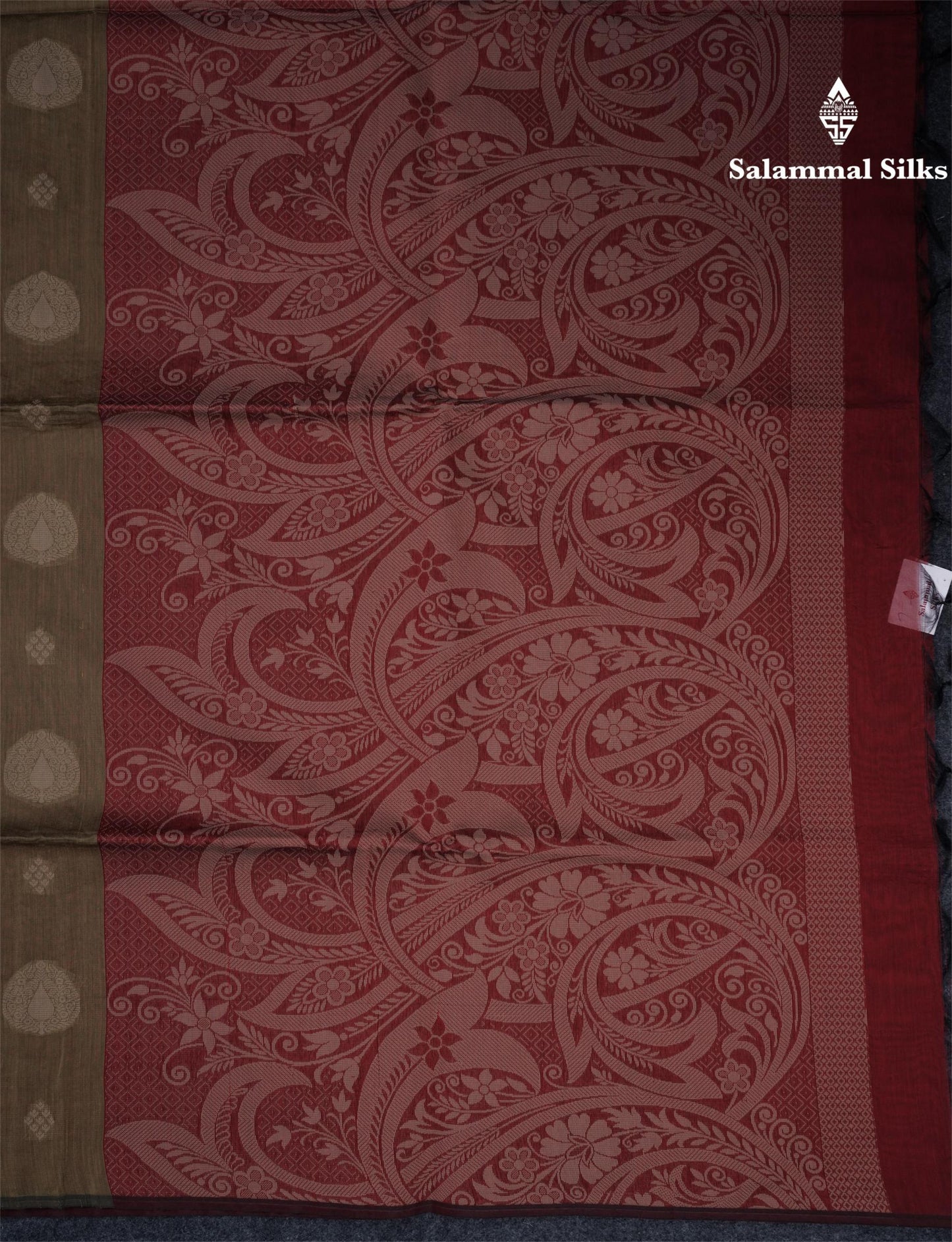 Mehandhi Green Beautiful Fancy Kora Cotton Saree With Contrast Maroon Blouse