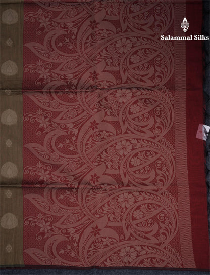 Mehandhi Green Beautiful Fancy Kora Cotton Saree With Contrast Maroon Blouse