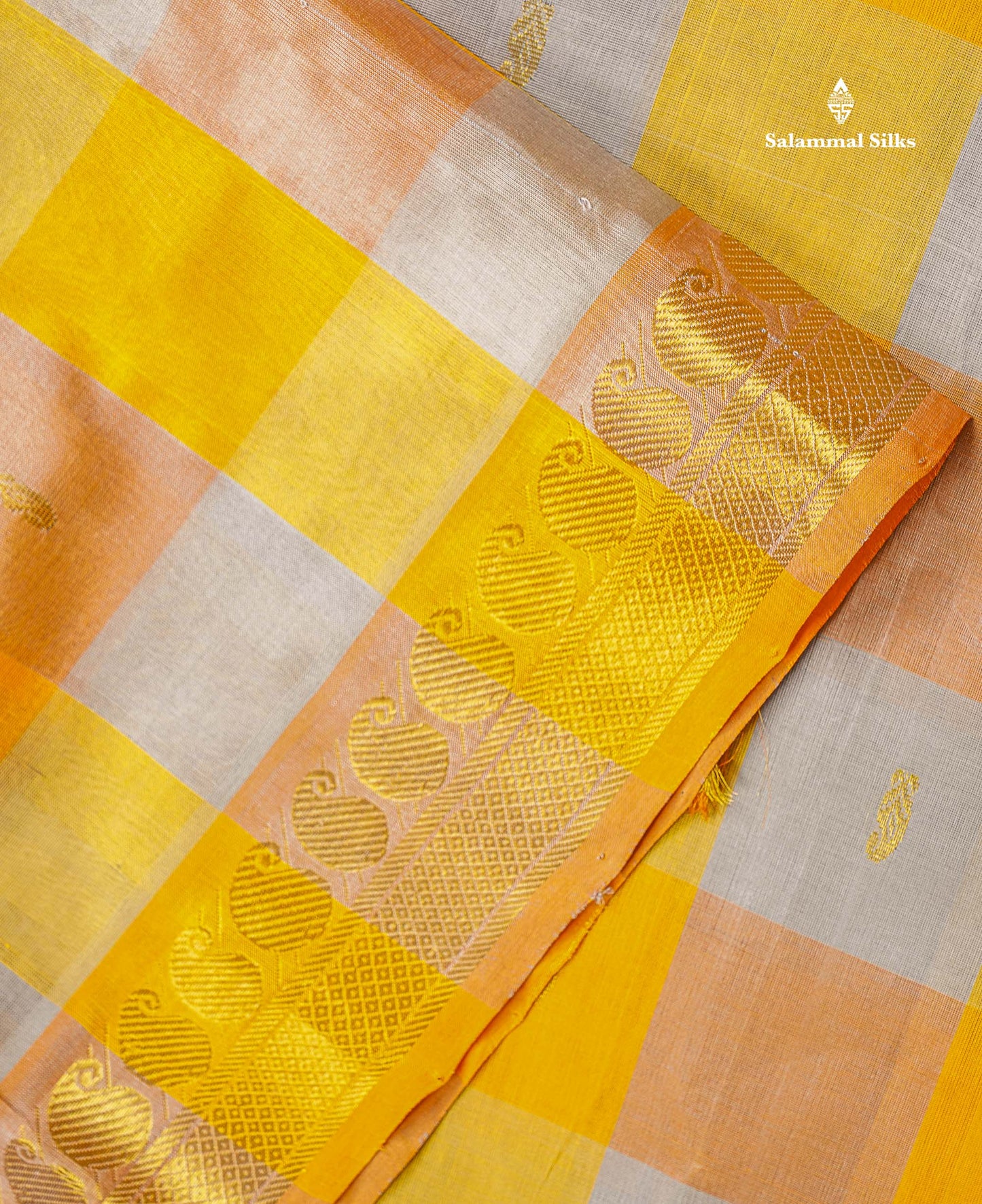 Pure Silk Cotton Saree - Paalum Pazham Checks Body With Traditional Border | 10 Yards